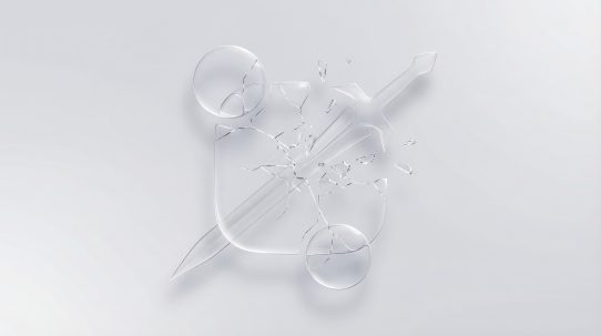 Broken glass with a sword design